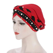 Indian Muslim Women Two Color Hijab Milk Silk Chemical Hat Braided Bead Hijab Islamic Hijab Ladies Bicolor Pearl Baotou Cap Ewkiki