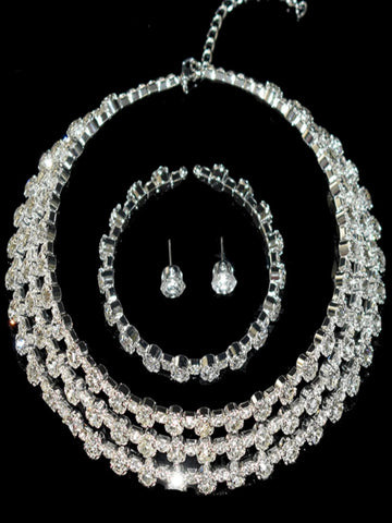 4-piece women's jewelry set with rhinestones, multi-layer collars, earrings, bracelets, wedding party accessories Ewkiki