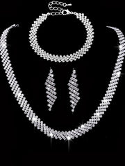 4 Bridal Jewelry Set Rhinestone Necklace Earrings Bracelet Women's Accessories Ewkiki