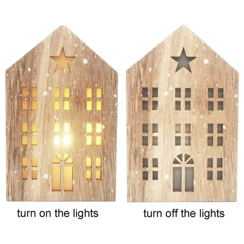 Christmas Wooden House Decor Christmas Led Light Wooden House Decorations Tabletop Hangable Ornaments Christmas Party Supplies Ewkiki