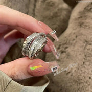 Korea New Fashion Jewelry Exquisite Silver Color Zircon Ring Elegant Women's Opening Adjustable Wedding Gift Luxury Accessory Ewkiki