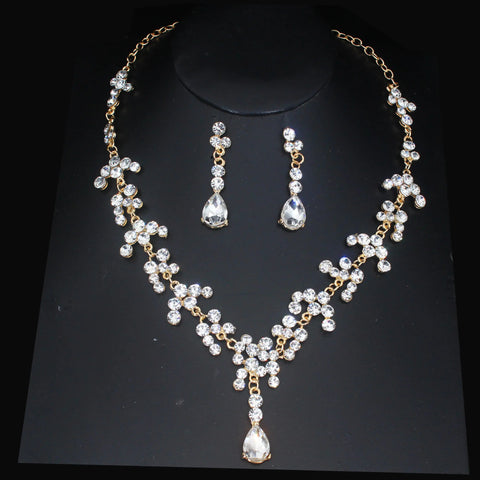 Luxury Bridal Jewelry Sets Women/Girl Gold Color Tiara/Crown Earrings Choker Necklace Bride Jewelry Set Ewkiki