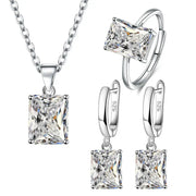 925 Sterling Silver Elegant Jewelry Sets Ring Earrings Necklace For Women Rectangle Geometry Zircon Wedding Accessories Ewkiki