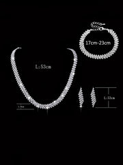 4 Bridal Jewelry Set Rhinestone Necklace Earrings Bracelet Women's Accessories Ewkiki
