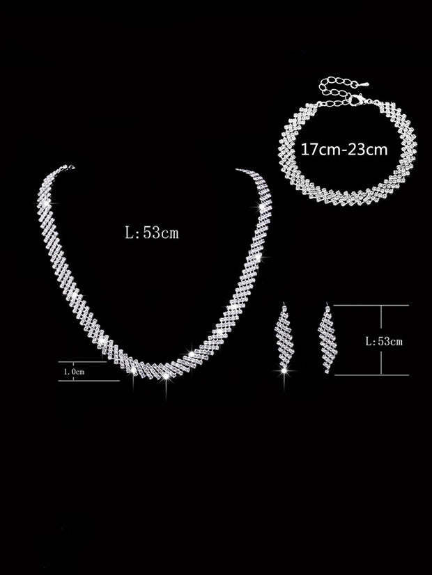 4 Bridal Jewelry Set Rhinestone Necklace Earrings Bracelet Women's Accessories Ewkiki