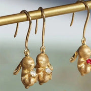 Cute and Exquisite Rabbit Jewelry Sets New in Fun Matte Ancient Gold Craft Earrings for Women Ring Necklace Gifts to Girlfriend Ewkiki