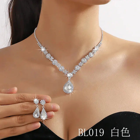 2pcs/set Jewelry Sets Women Elegant Waterdrop Rhinestone Pendant Necklace stud Earrings Wedding Dress Bridal Jewelry Set Ewkiki