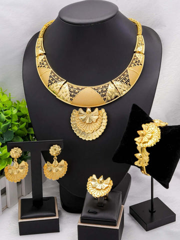 Dubai Jewelry for Women Fashion 24k Gold Plated Jewelry Set Necklace Earrings Accessories Gifts for Party Wedding Ewkiki