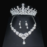 Luxury Bridal Jewelry Sets Women/Girl Gold Color Tiara/Crown Earrings Choker Necklace Bride Jewelry Set Ewkiki