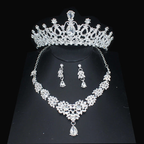 Luxury Bridal Jewelry Sets Women/Girl Gold Color Tiara/Crown Earrings Choker Necklace Bride Jewelry Set Ewkiki