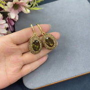 one set jewelry women's baroque and oval zircon brown RING/bracelet/pendant necklace earrings Ewkiki