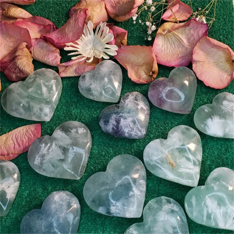1pc Elegant feather fluorite heart shaped love, home decoration stone, crystal collection decoration, home decoration love stone - Ewkiki