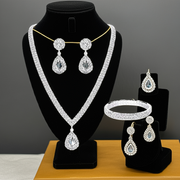 4 Pieces Luxurious Jewelry Set Exquisite Rhinestone Pendant Elegant Women's Crystal Silver Plated Necklace Earrings Bracelet Set