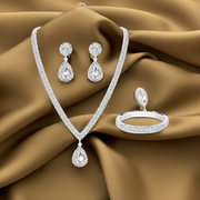 4 Pieces Luxurious Jewelry Set Exquisite Rhinestone Pendant Elegant Women's Crystal Silver Plated Necklace Earrings Bracelet Set